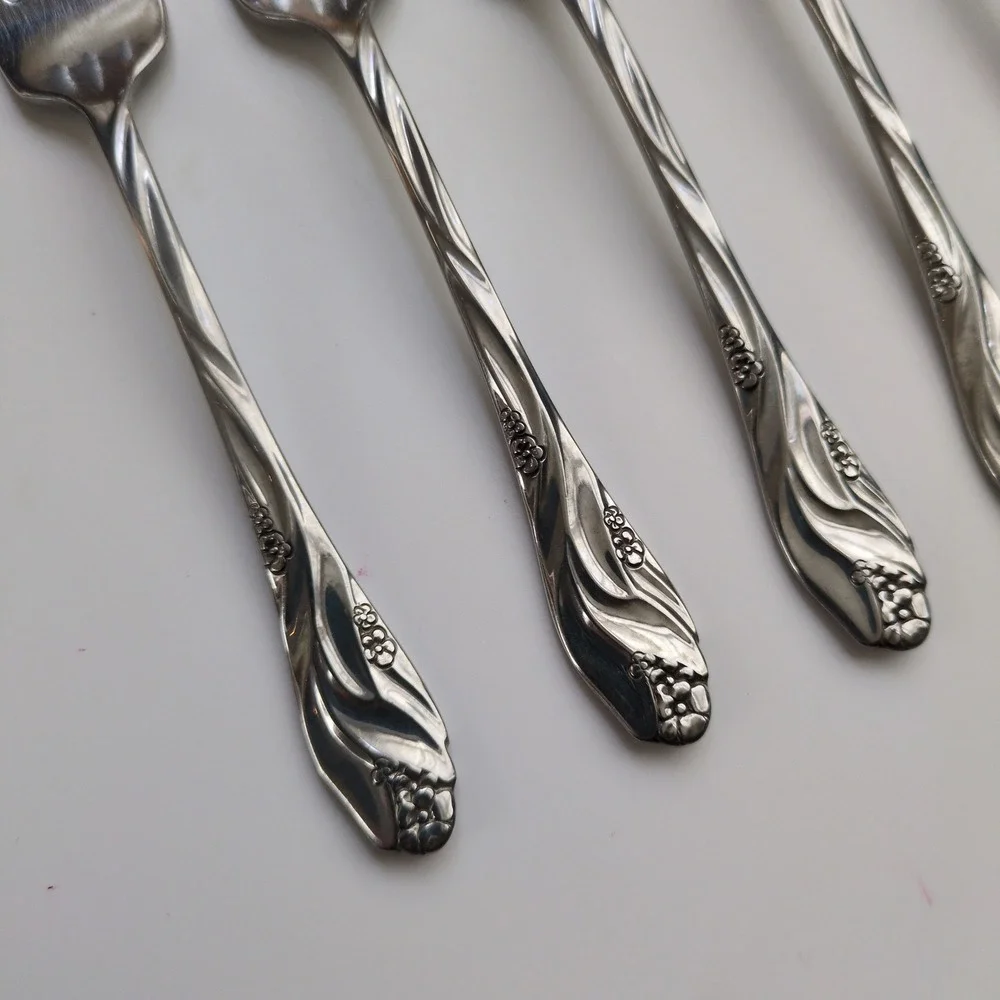 Vtg Oneida LORILEI Salad Small Forks (5) Stainless Floral Flatware Lorelei